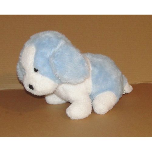 Peluche Chien Ajena Blanc Et Bleu Vintage - Doudou Chien Assis 27 Cm