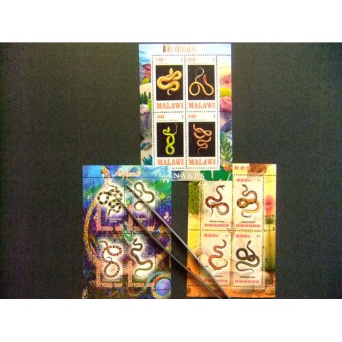Republique Du Tchad + Malawi + Rwanda 2013 Serpientes Serpents Snakes Nuevos ** Mnh