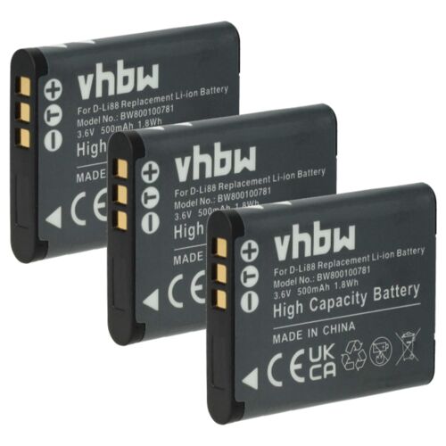 vhbw 3x Batterie compatible avec Sanyo Xacti VPC-GH3, VPC-GH1, VPC-PD1, VPC-SH1, VPC-X1200, VPC-GC10, VPC-X1220 appareil photo (500mAh, 3,6V, Li-ion)