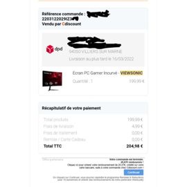 VIEWSONIC VX2718-PC-MHD - 27" FHD - Ecran PC Gamer Incurvé Dalle VA - 1 ms - 165Hz - HDMI / DisplayPort