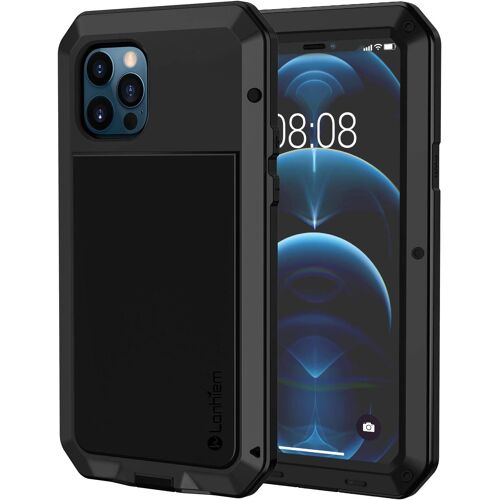 JGD-Coque pour iPhone 12 / Coque pour 12 Pro, [Métal et Rigide] [Antichoc] Militaire avec du Verre trempé Integrale Indestructible Chantier Antipoussière Etui [Compatible Charge sans Fil] - Noir