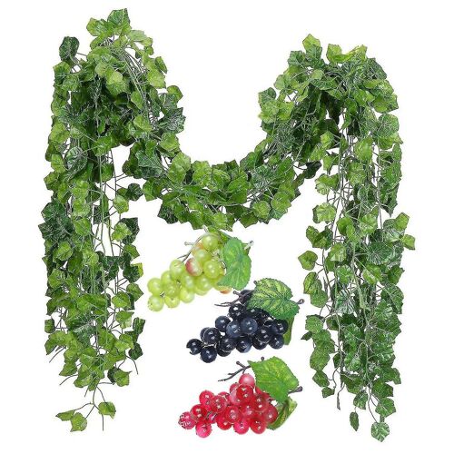 12 brins artificiels vignes feuilles de lierre avec 3 cordes raisins pour la fête de mariage maison mur déco tw ty
