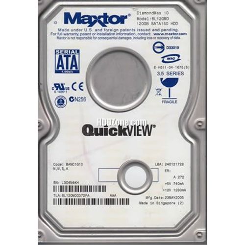 MAXTOR 6L120M0 120 Go 7.2k 3.5 Inch SATA 1.5Gbps