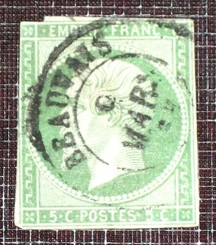 France N° 12 Oblitéré De 1853 - Napoléon Empire - 5c Vert - Pour Info, Cote Du Timbre Tbe 95 Euros