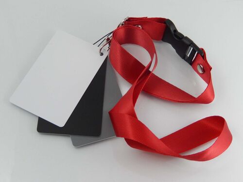 vhbw Cartes de balance des blancs pour appareil photo, DSLR - Carte grise 3 en 1 (Gris, Noir, Blanc), sangle incluse