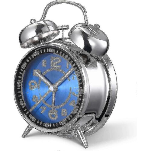 Réveil bruyant pour les adultes qui dorment lourds, quartz silencieux non tic-tac de 4 pouces avec rétroéclairage, cloche jumelle (bleu)