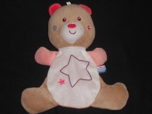 Doudou Plat Ours Blanc Rose Beige - Fluorescent Luminescent  - Motif Étoile - H 22 Cm - Sucre D'orge 