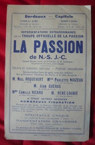 Affichette De La Passion De N.-S. J.-C. (1934) Au Théâtre Capitole De Bordeaux