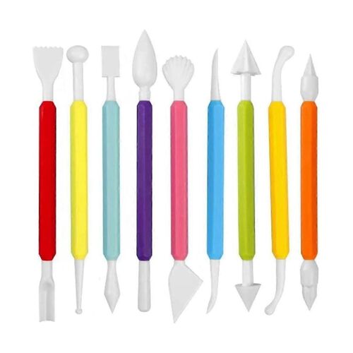 Ensemble d'outils de modélisation fondant 9pcs, pâte pour la décoration de gâteaux, ensemble d'outils de sculpture de guimauve de gâteau