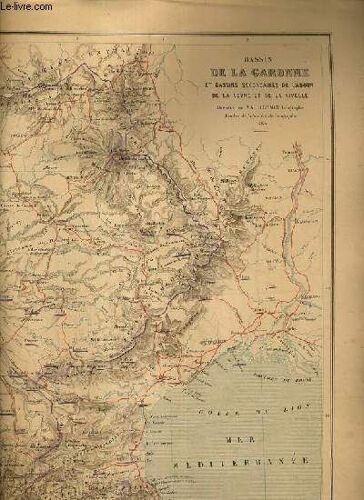 1 Carte - Bassin De La Garonne Et Bassins Secondaires De L'adour, De La Leyre Et De La Nivelle - Dimension: 47 X 34.5 Cm Environs - Echelle: 1/1 450 000 Km