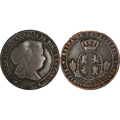 Espagne - 1868 - 2 1/2 Centimos De Escudo - Om Barcelone - Isabel Ii - 23-204