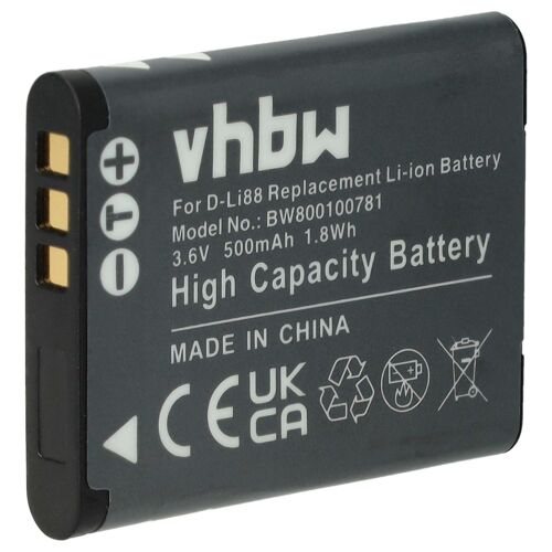 vhbw Batterie compatible avec Sanyo Xacti VPC-X1240, VPC-GH3, VPC-GH1, VPC-PD1, VPC-SH1, VPC-X1200, VPC-X1220 appareil photo (500mAh, 3,6V, Li-ion)
