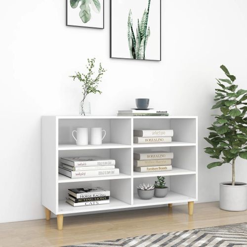 Buffet 103,5 X 35 X 70 Cm Bois Contreplaqué Blanc 6 Étagères Meuble De Rangement Scandinave