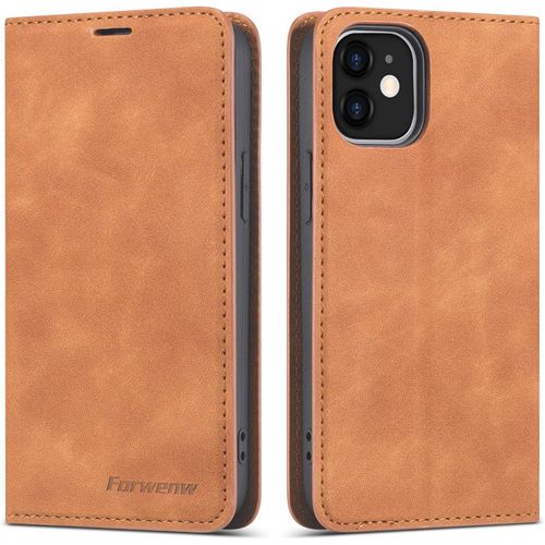 Coque Pour Iphone 13, Housse En Cuir Premium Pu Portefeuille Etui, [Fentes Pour Cartes] [Fermoir Magnetique] [Stand Fonction] Flip Coque Pour Iphone 13 - Marron