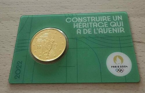 France 2022 - Jeux Olympiques Paris 2024 - Coincard 2 Euros Commemorative - Plaque Or - Vergoldet