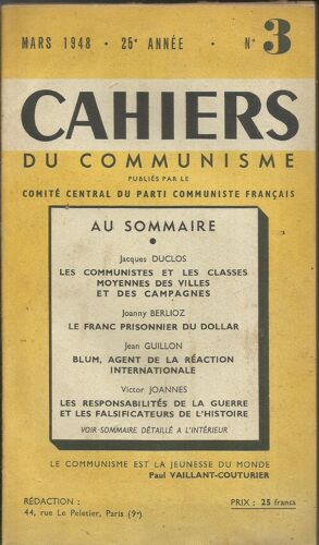 Cahiers Du Communisme N° 3 Du 01/03/1948