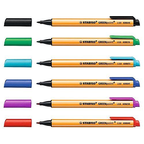 Stabilo Green Pochette De 6 Stylos-Feutres 0,8 Mm Couleurs Assorties