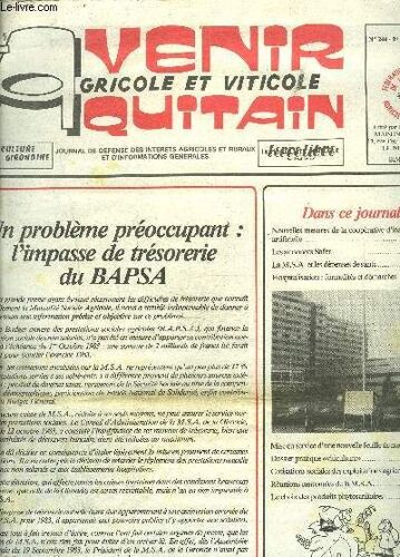 L Avenir Agricole Et Viticole Aquitain- N°244- 1er Nov 83- Nouvelles Mesures De La Coopérative D'insémination Artificielle- Les Annonces Safer- La M.S.A. Et Les Dépenses De Santé- ...