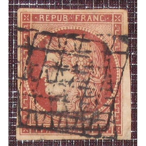 France N° 6b Oblitéré - Cérès 1 F Carmin-Brun - 4 Belles Marges - Cote 1100 Euros
