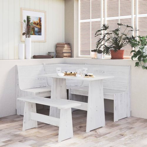Vidaxl Banc D'angle Reine 151 Cm Blanc Bois De Pin Solide
