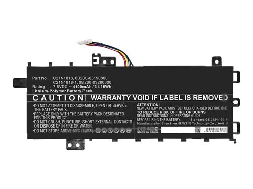 DLH - Batterie de portable (équivalent à : ASUS C21N1818-1, ASUS 0B200-03190800) - Lithium Ion - 4100 mAh - 32 Wh - pour Asus A512F, A512J, A512U, F512D, F512F, F512U, P1504F, P1504J, P1504U...