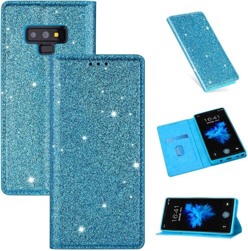 Coque Pour Samsung Galaxy Note 9, Housse Coque Portefeuille Case Etui Pu Cuir Paillette Luxe Magnetique Flip Coque Antichoc Porte Carte Protection Pour Samsung Galaxy Note 9,Bleu