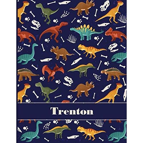 Trenton: Personalized Name Composition Notebook For Kids, Dinosaur Journal , Wide Ruled Comp Book For Boys Grades K-2,Preschool, Kindergarten (8.5'' X 11'') 110 Pages