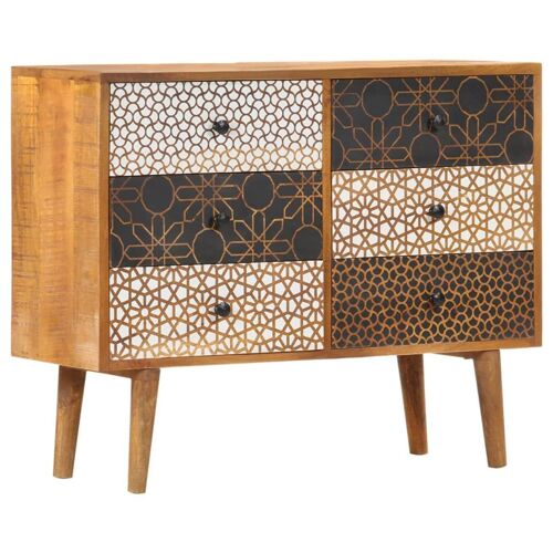 Buffet bahut commode armoire meuble de rangement organisateur cuisine salle de séjour salon avec motif imprimé 90 x 30 x 70 cm bois de manguier massif marron 02_0030087