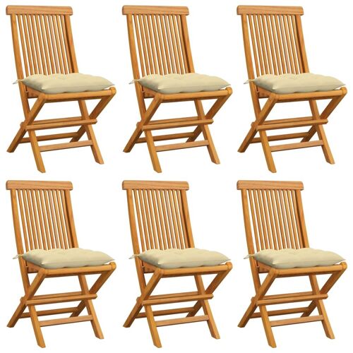 Vidaxl Chaises De Jardin Avec Coussins Blanc Crème 6 Pcs Teck Massif