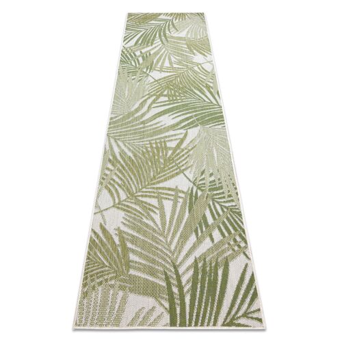80x250 Cm Tapis Sizal Sion Le Tapis De Couloir, Feuilles De Palmier, Tropical 2837 Tissé À Plat Ecru / Vert
