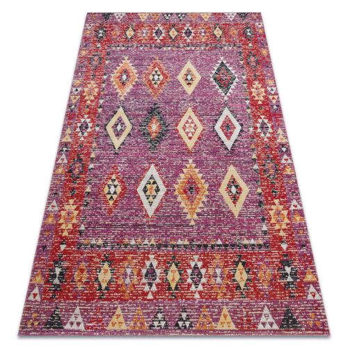 180x270 Cm Tapis Moderne Mundo D7701 Diamants Boho Extérieur Rose / Beige