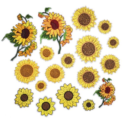 18 Sunflower Embroidery Patches, Embroidered Applique Stickers Sewing Patches And Badges Fabric Repair Patches For Children's Clothing Jeans, Jackets, Shoes, Backpacks, T-Shirts