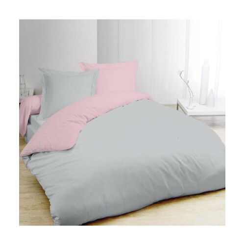 Vision Parure De Couette 100% Coton - 1 Housse De Couette 220x240 Cm + 2 Taies 65x65 Cm Gris Et Rose