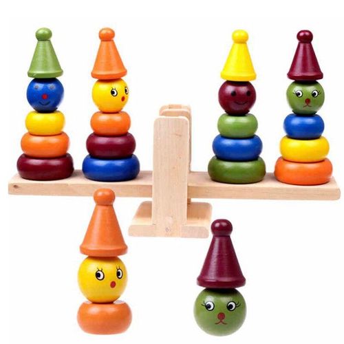 Clown En Bois À Empiler, Jouet D'Équilibre, Tour À Anneaux Empilables, Blocs De Comptage, Puzzle, Jouet Éducatif