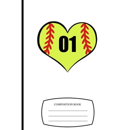 Softball Heart Composition Book # 01 110 College Ruled Pages | Composition Notebook | 6x9 In. Softball Number Notebooks