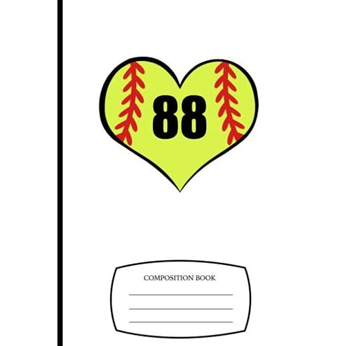 Softball Heart Composition Book # 88 110 College Ruled Pages | Composition Notebook | 6x9 In. Softball Number Notebooks