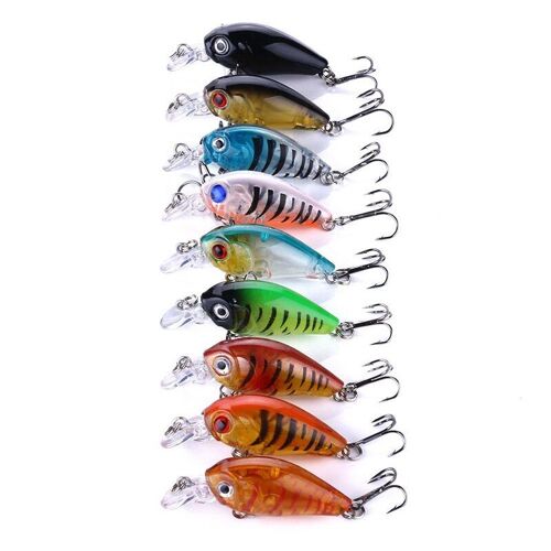 Ensemble D'appâts Durs Pour La Pêche, Set De Leurres Pour Attraper Des Poissons, Matériel Pour Pêcher À La Manivelle, Avec Triple Hameçon, Différentes Couleurs, 4g, 4.5cm, 9 Pièces