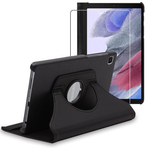 Ebeststar - Coque + Film Verre Samsung Galaxy Tab A7 Lite 8.7 T220 T225 Housse Etui Protection Pu Cuir Support Rotatif 360, Noir [Dimensions Precises Tablette : 212.5 X 124.7 X 8 Mm, Écran 8.7'']
