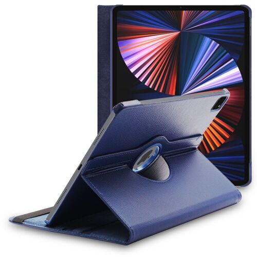 Ebeststar - Coque + Film Verre Ipad Pro 12.9 M1 2021, 2020 Housse Etui Protection Pu Cuir Support Rotatif 360, Bleu Foncé [Dimensions Precises Tablette : 280.6 X 214.9 X 6.4/5.9 Mm, Écran 12.9'']