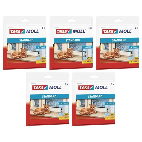 tesa Lot de 5 Calfeutrers Joint d'isolation Adhésif en Mousse - Blanc - 6 m x 9 mm x 4 mm