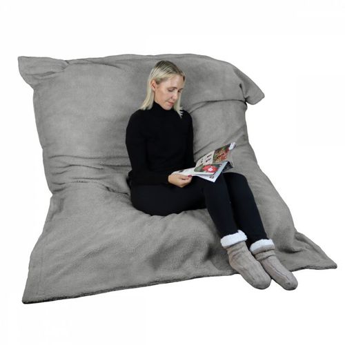 Vivezen - Pouf Géant Xxl, Fauteuil D'intérieur Déhoussable - 150 X 180 Cm - Sherpa - Gris Clair