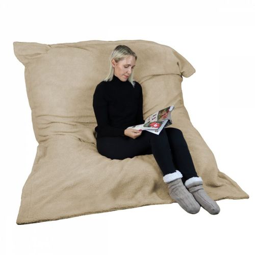 Vivezen - Pouf Géant Xxl, Fauteuil D'intérieur Déhoussable - 150 X 180 Cm - Sherpa - Beige