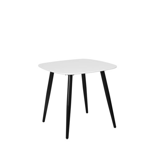 Table à manger carrée, haut peint en blanc avec des jambes effilées noires