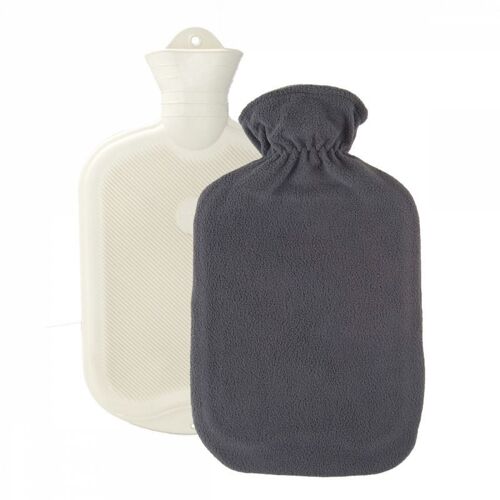 Sänger ® Bouillotte En Caoutchouc Eau Chaude Ou Froide Avec Housse Polaire - 2 L - Polaire - Gris