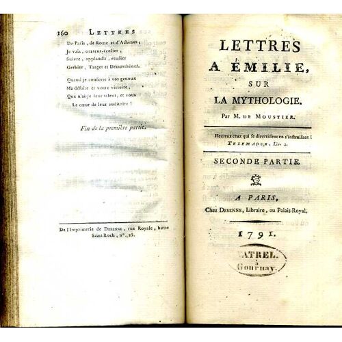 Lettres A Emilie Sur La Mythologie Par M De Moustier  Tome 1 Et 2  1792