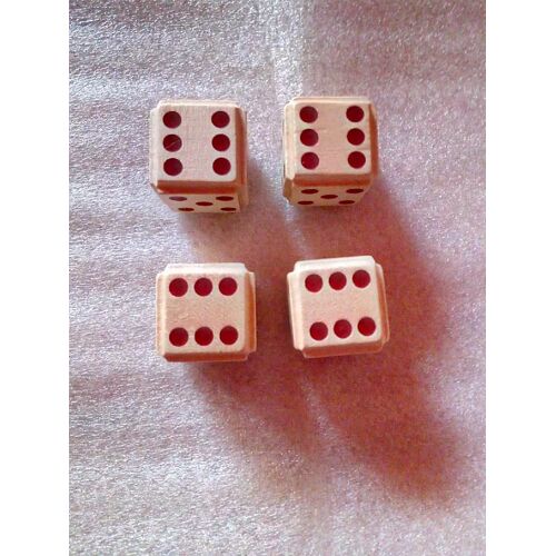 Lot De 4 Dés Blancs Et Rouges En Bois 3 Cm De Côté