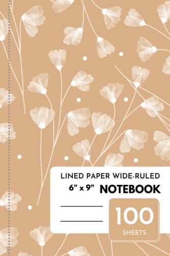College-Ruled Composition Book 6"X9", 100 Sheets Journal Notebook, Lined Paper Wide-Ruled - White Floral Pattern On Peach Cover