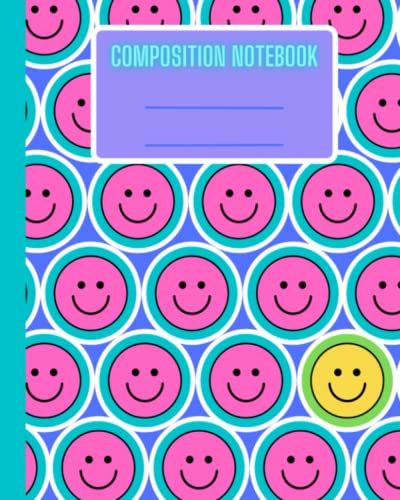 Smiley Face Composition Notebook Pink, Blue: College Ruled, 120 Pages, 8"X10" - Helps In Tidy, Even Lines For Legible Writing