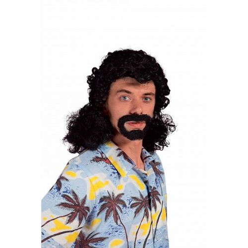 Perruque Et Barbe - Jacky Noir - Taille: Adulte