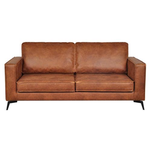 Canapé Cuir Vintage Cognac 3 Places Sonny - Cuir De Vache Reconstitué